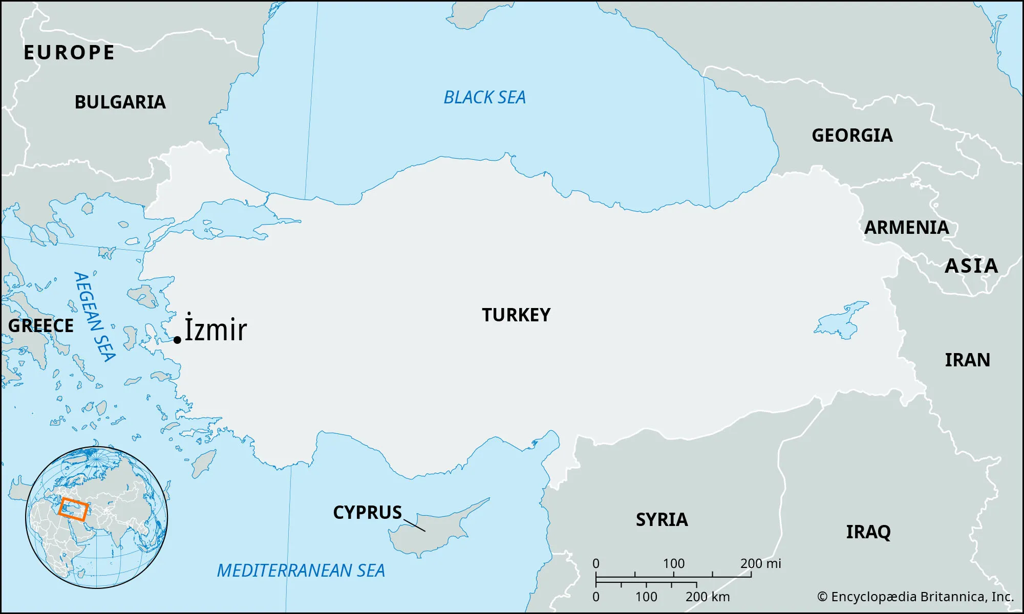 نقشه موقعیت ازمیر در ترکیه